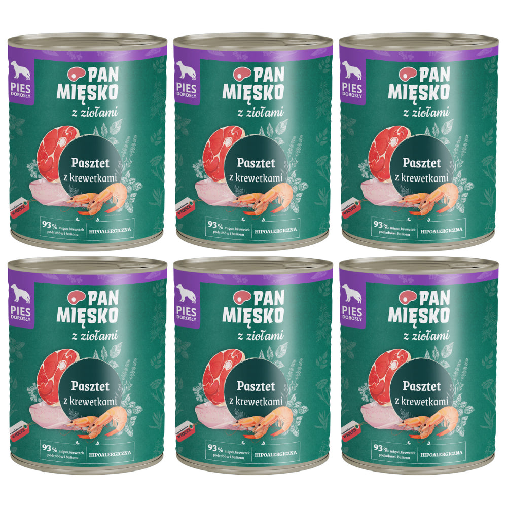 Pakiet Pan Mięsko Mokra Karma Dla Dorosłych Psów Pasztet z Ziołami i Krewetkami 6 x 800 g