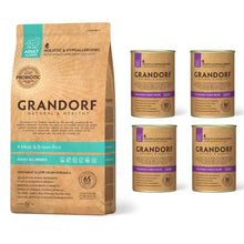 Pakiet Grandorf 4 Meat & Brown Rice Adult All Breeds Karma Dla Dorosłych Psów Wszystkich Ras 12 kg + 4 x Grandorf Wild Board & Turkey Mokra Karma Dla Psów Dzik, Indyk 400 g GRATIS!