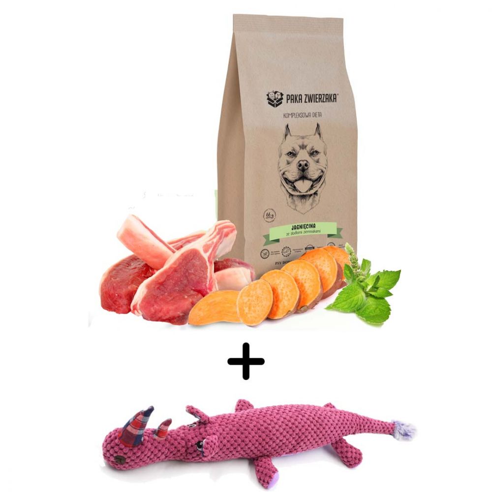Pakiet Paka Zwierzaka Bezzbożowa Karma Dla Psa Jagnięcina Słodkie Ziemniaki 12 kg + Zabawka Dla Psa Nosorożec GRATIS!