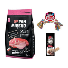 Pakiet Pan Mięsko Karma Sucha Dla Szczeniąt I Młodych Psów Cielęcina Z Przepiórką Rozmiar XS 9 kg + Zabawka, Kość GRATIS!