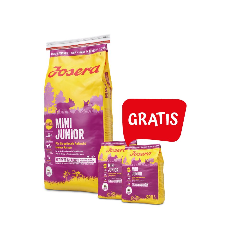 Pakiet Josera Mini Junior Kaczka Łosoś Szczenięta Małe Rasy 15 kg + 2 x 900 g GRATIS!