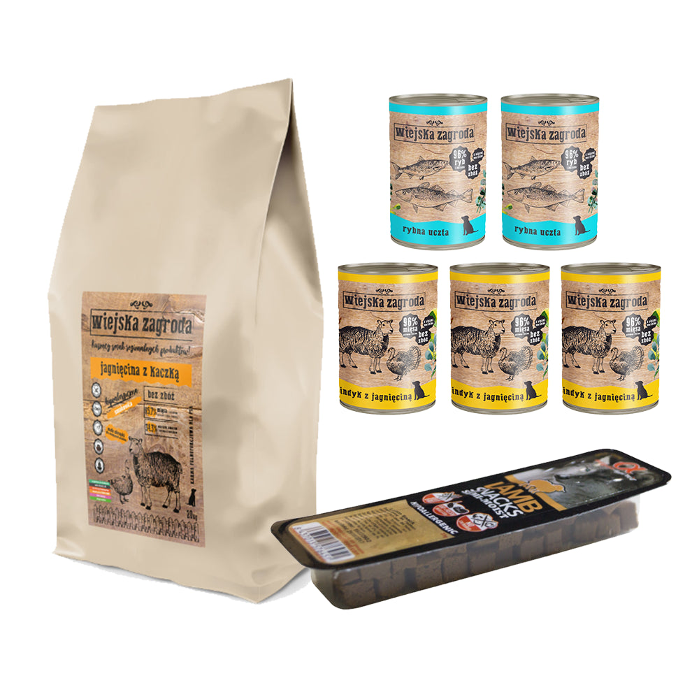 Pakiet Wiejska Zagroda Jagnięcina z Kaczką Mniejsze Rasy 20 kg + 6 GRATISÓW!