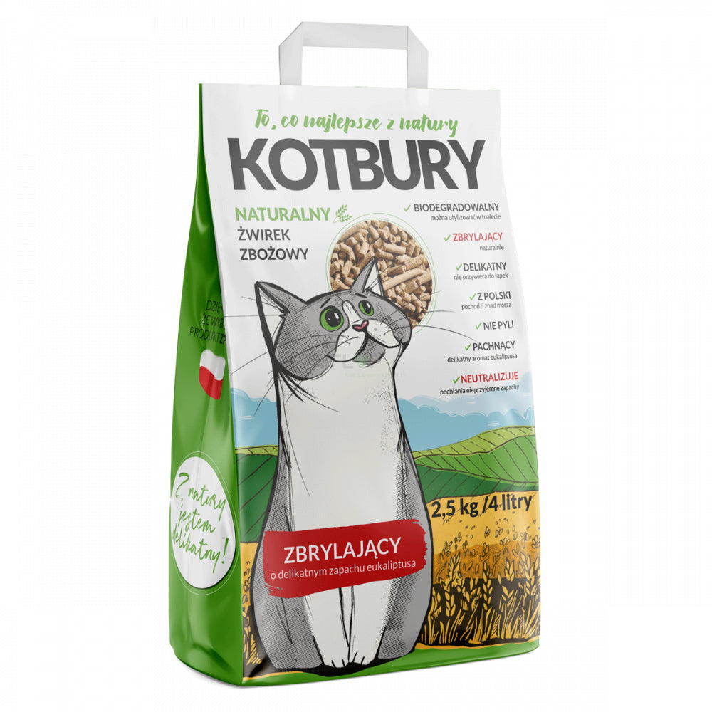 KotBury Żwirek Zbożowy Zbrylający Eukaliptus 2,5 kg