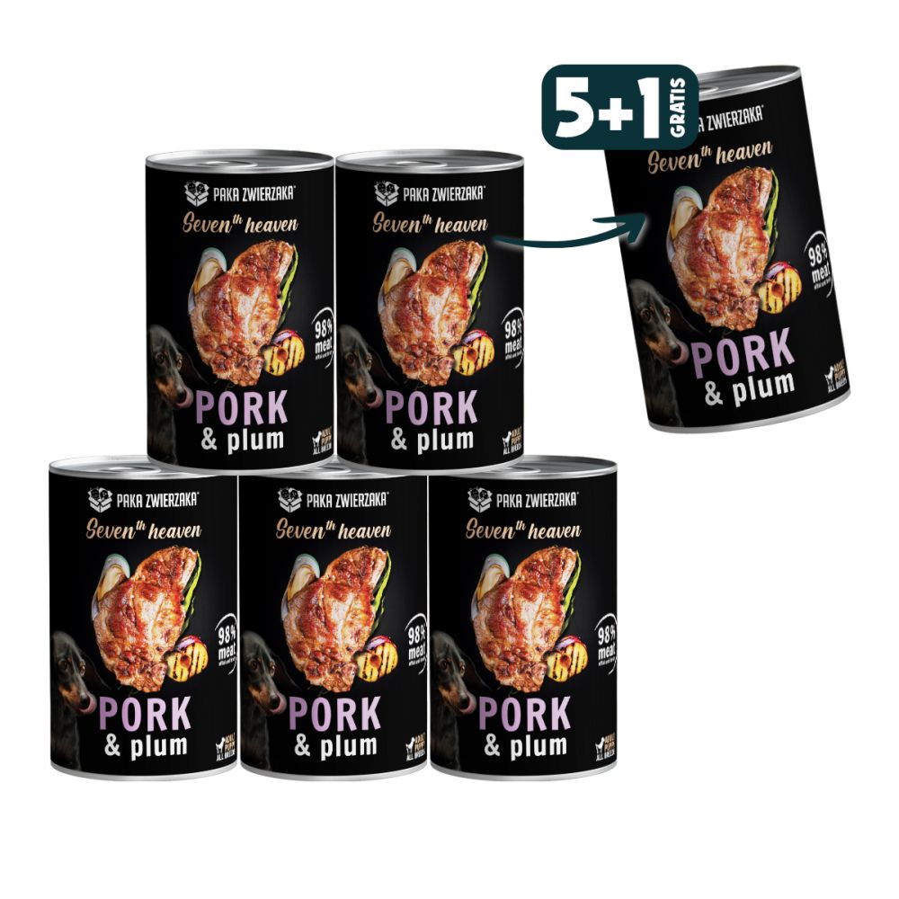 Pakiet Paka Zwierzaka Seventh Heaven Schab ze Śliwką Mokra Karma Dla Psa 5 x 400 g + 1 Puszka GRATIS!