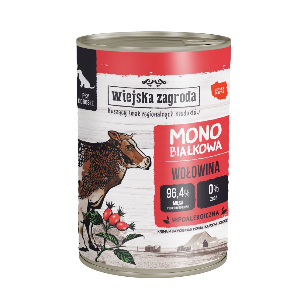 Wiejska Zagroda Monoproteinowa Mokra Karma Dla Dorosłych Psów Wołowina 400 g