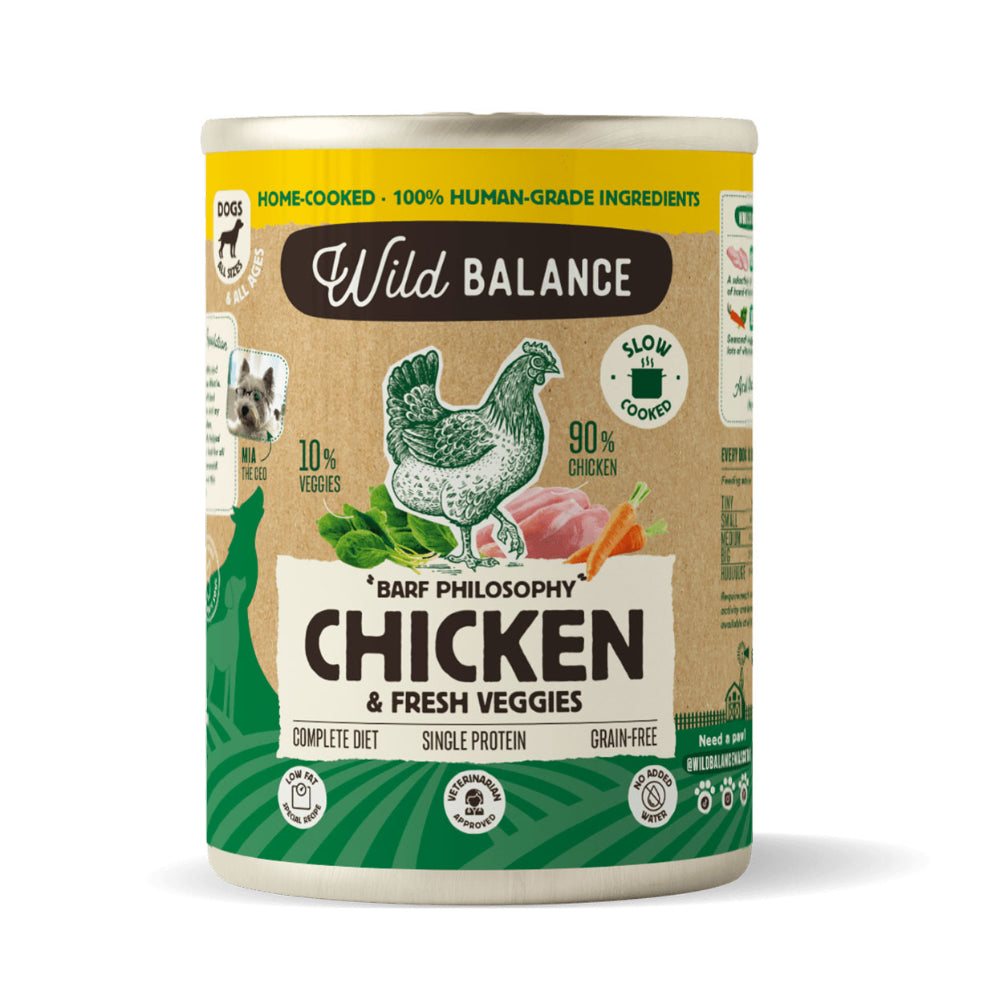 Wild Balance Mokra Karma Dla Psów Wszystkich Ras w Każdym Wieku Kurczak z Marchwią i Szpinakiem 400 g