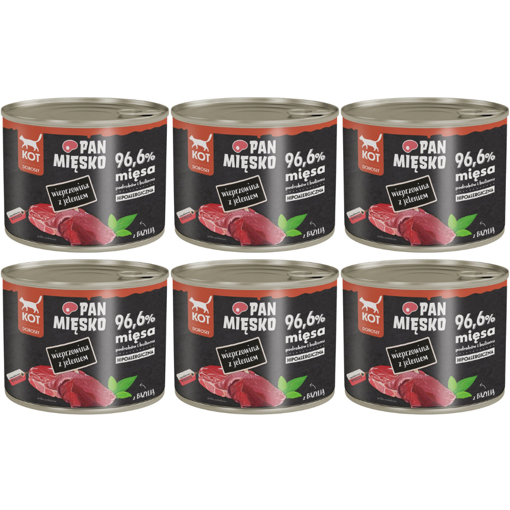 Pakiet Pan Mięsko Mokra Karma Dla Dorosłych Kotów Wieprzowina z Jeleniem 6 x 200 g