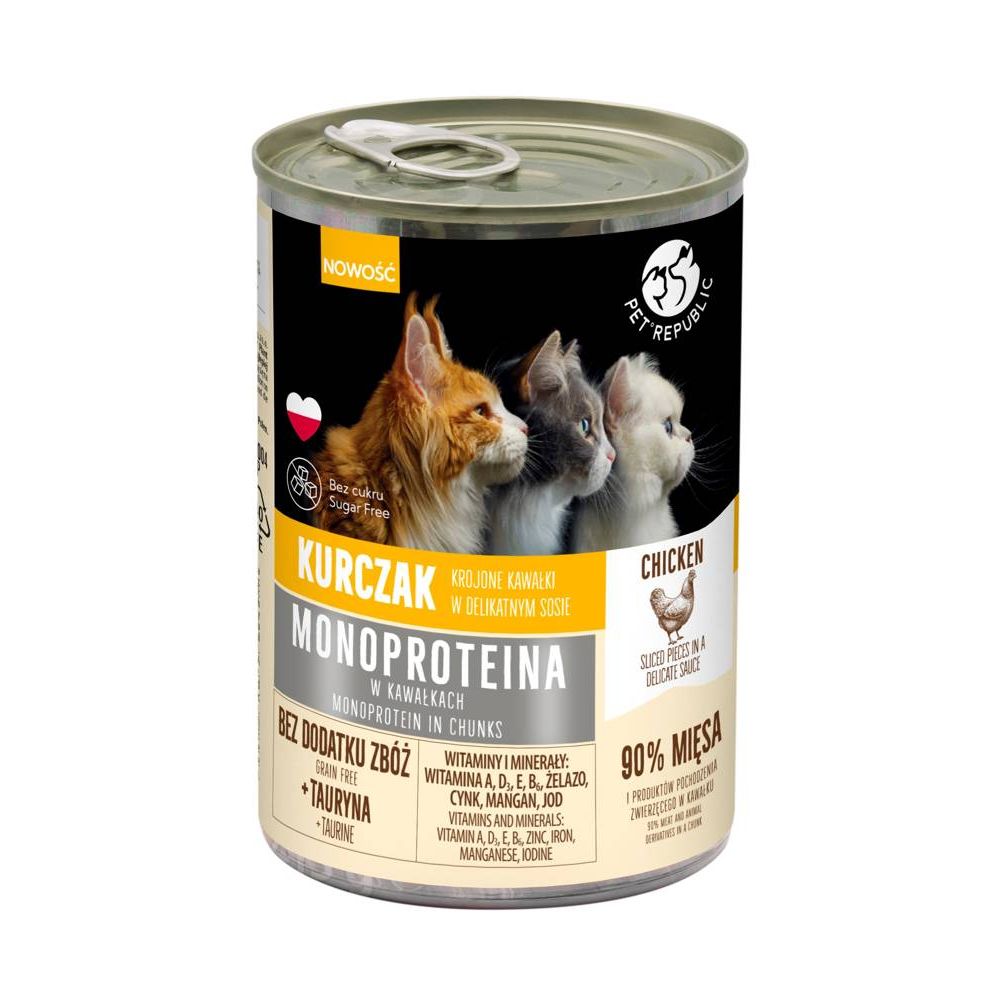 PetRepublic Monoproteinowa Mokra Karma Dla Kotów Wszystkich Ras Z Kawałkami Kurczaka W Sosie 400 g