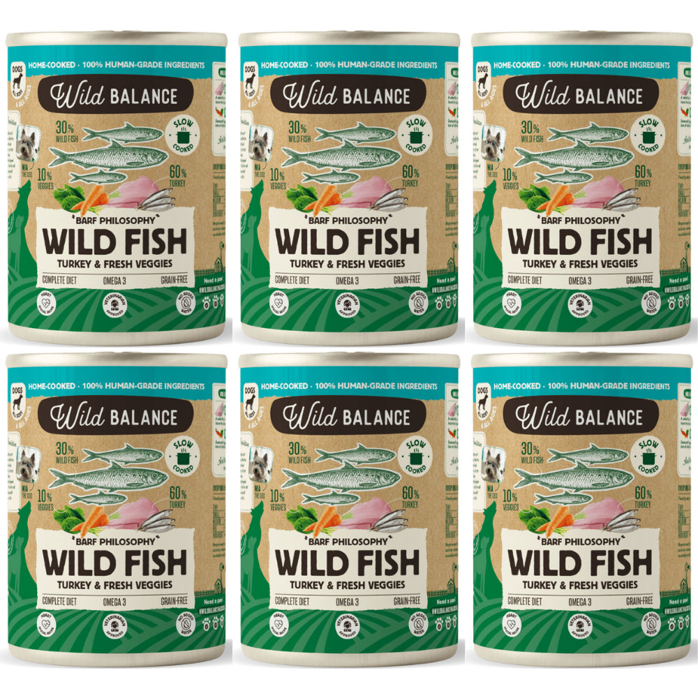 Pakiet Wild Balance Mokra Karma Dla Psów Wszystkich Ras w Każdym Wieku Indyk z Dziką Ryba Marchwią i Szpinakiem 6 x 400 g