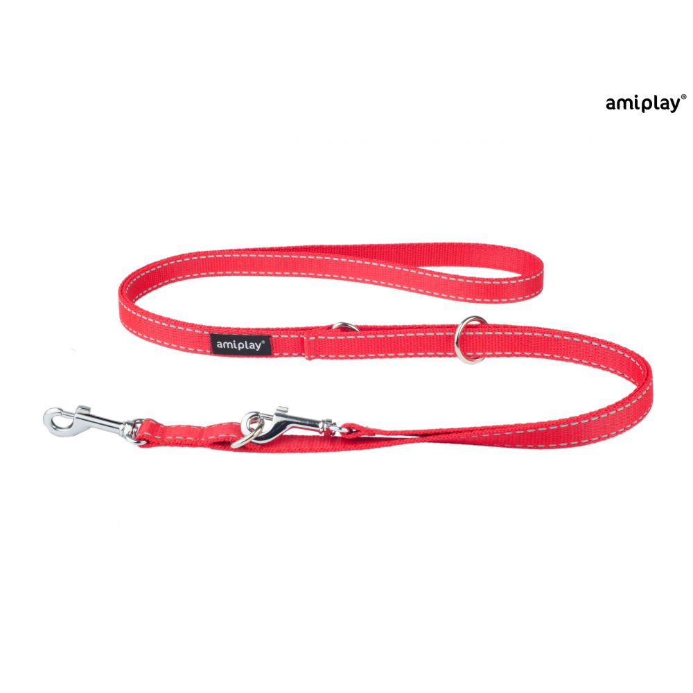 Amiplay Smycz 6 w 1 Reflective Czerwona 100 - 200 cm Rozmiar S