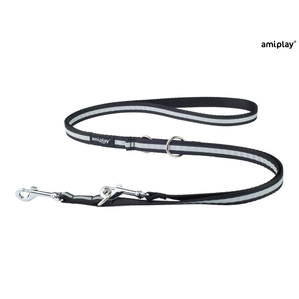 Amiplay Smycz Regulowana 6 w 1 Shine 100 - 200 cm Czarna Rozmiar L