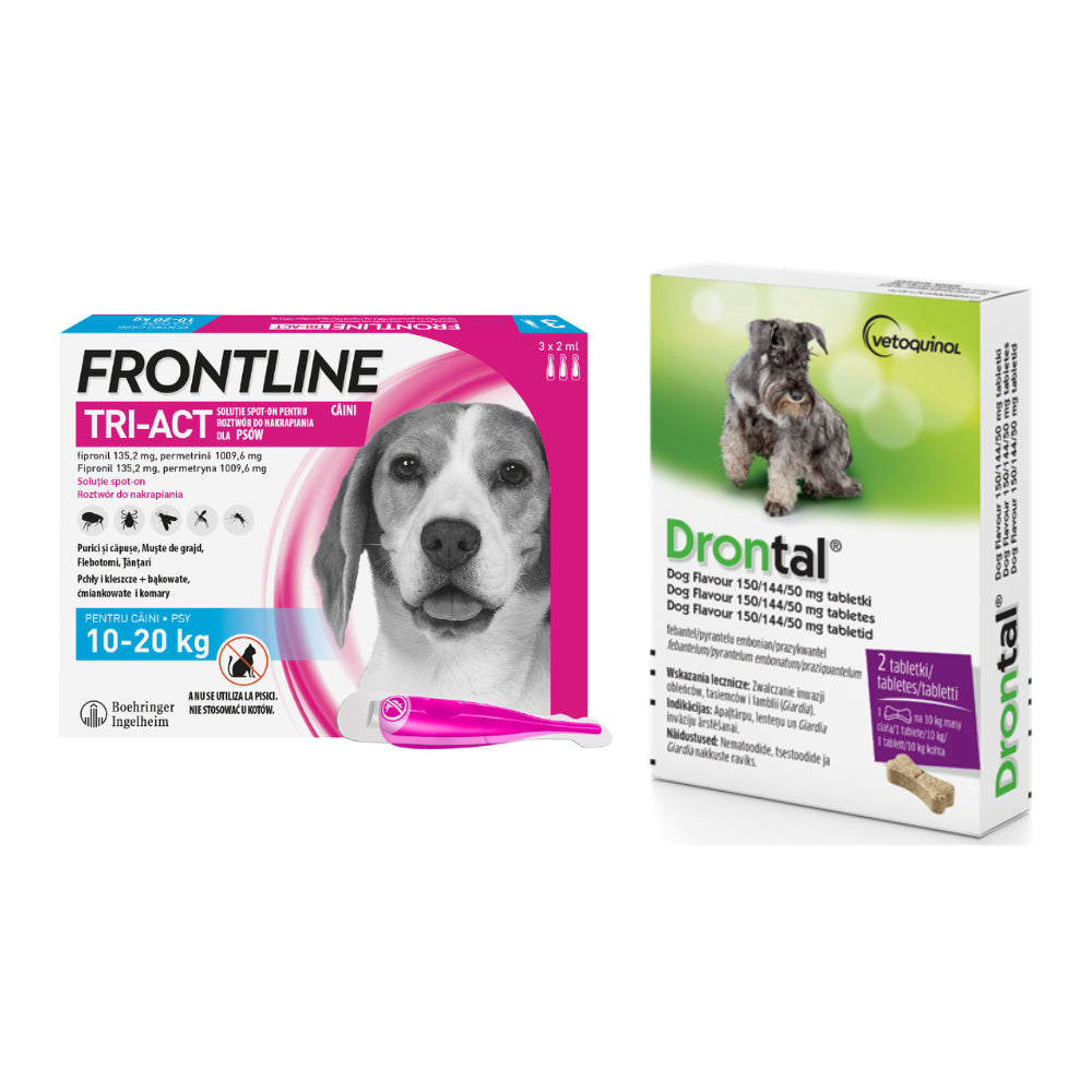 Pakiet Frontline Tri-Act dla Psów Średnich Ras M + Drontal Dog Flavour 2 Tabletki