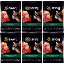 Pakiet Savory Cat Adult Lamb&Beetrot Gravy Karma Mokra Dla Dorosłych Kotów Jagnięcina i Burak w Sosie 6 x 85 g