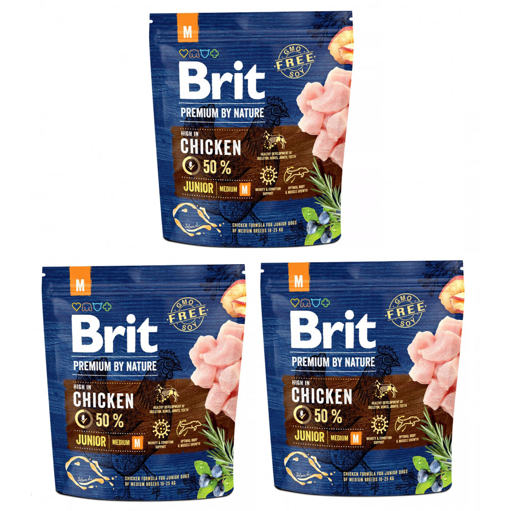 Pakiet Brit Premium By Nature Junior Medium 3 x 1 kg Karma Dla Młodych Psów Średnich Ras