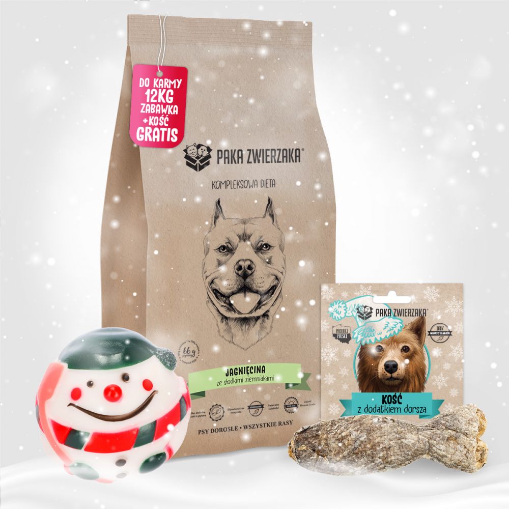 Pakiet Paka Zwierzaka Bezzbożowa Karma Dla Psa Jagnięcina Słodkie Ziemniaki 12 kg + Piłka, Przysmak GRATIS!