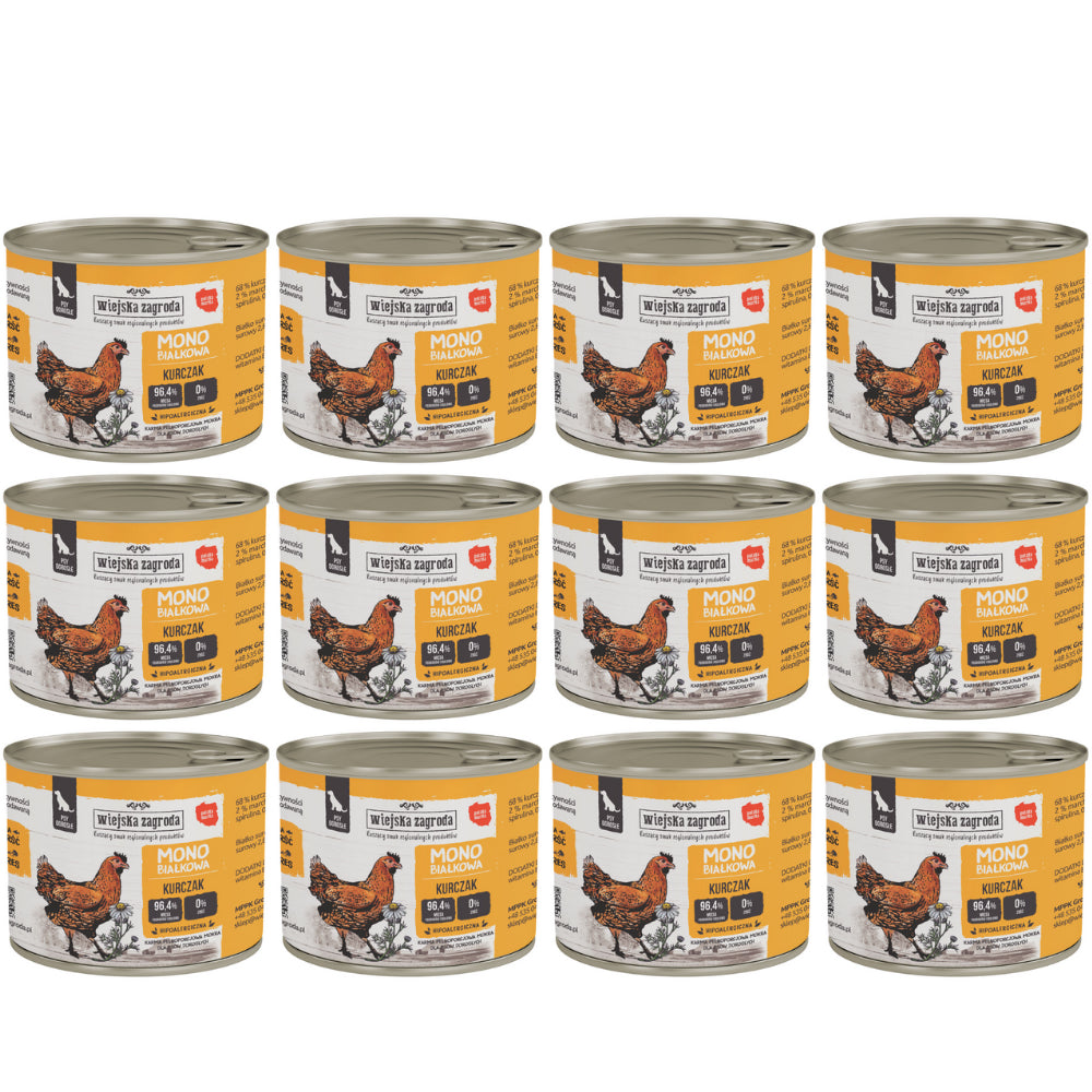 Pakiet Wiejska Zagroda Monoproteinowa Mokra Karma Dla Dorosłych Psów Kurczak 12 x 200 g