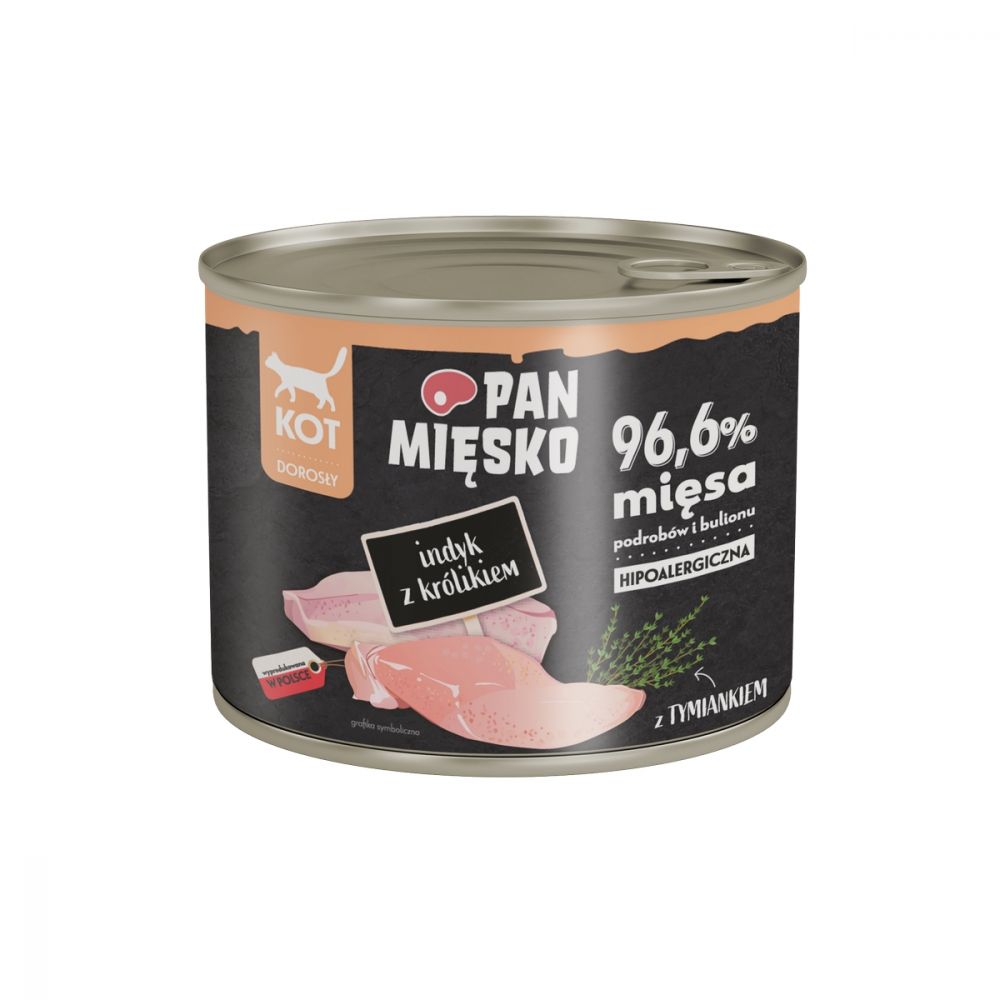 Pan Mięsko Mokra Karma Dla Dorosłych Kotów Indyk z Królikiem 200 g