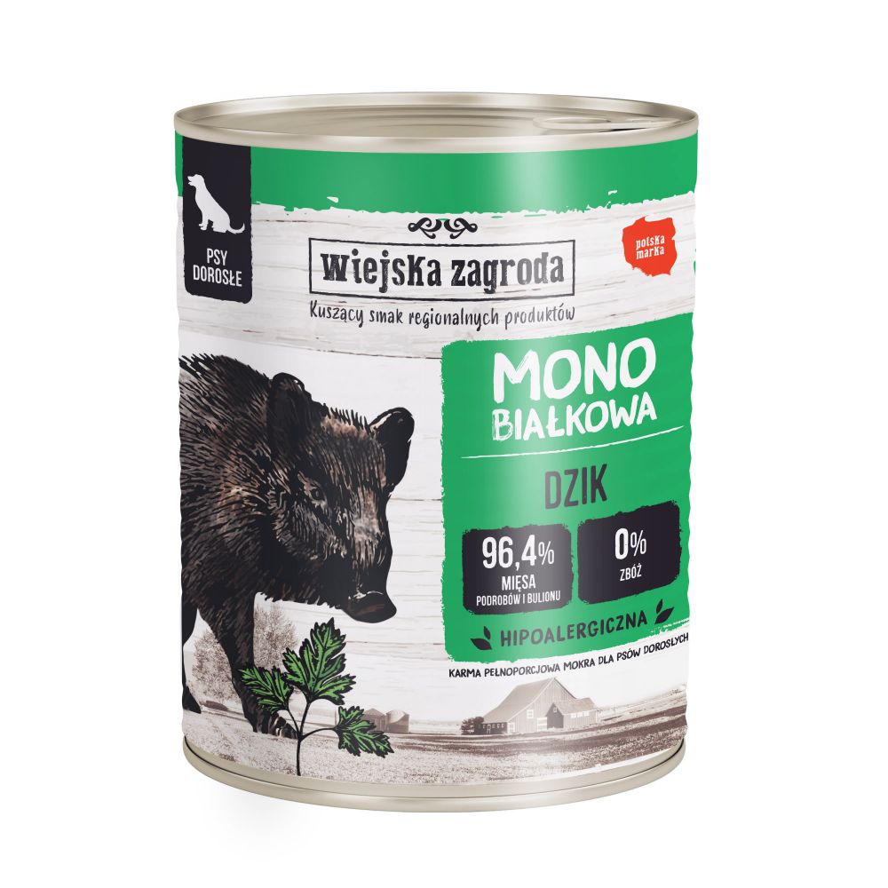 Wiejska Zagroda Monoproteinowa Mokra Karma Dla Dorosłych Psów Dzik 800 g