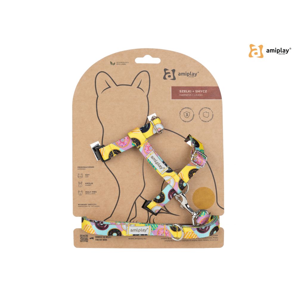 Amiplay Szelki+Smycz Dla Kota BeHappy Donut Rozmiar M