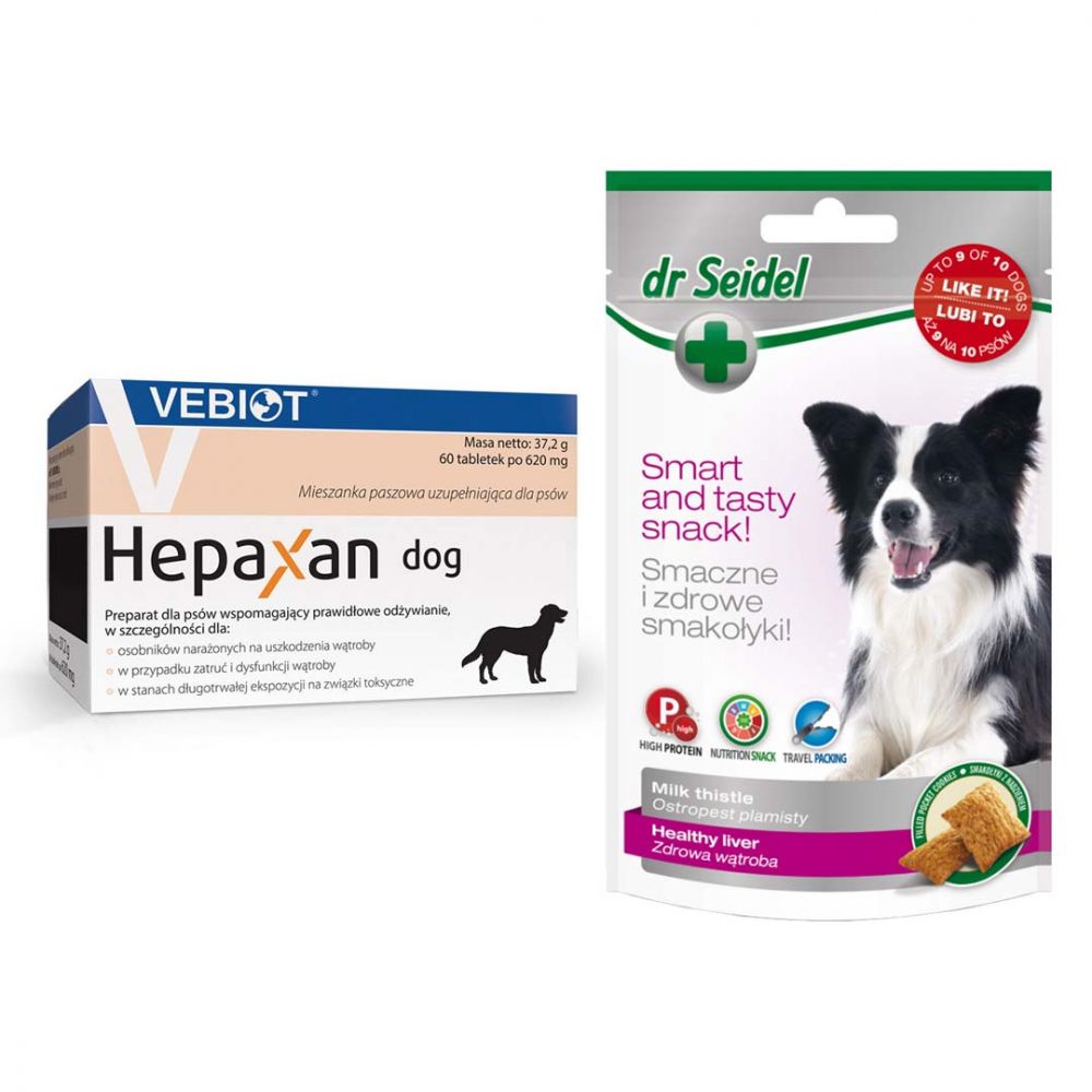 Pakiet Hepaxan Dog Preparat Dla Psów Regenerujący Wątrobę 60 Tabletek + Dr Seidel Smakołyki Dla Psa Na Zdrową Wątrobę 90 G GRATIS!
