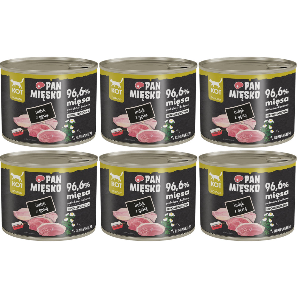 Pakiet Pan Mięsko Mokra Karma Dla Dorosłych Kotów Indyk z Gęsią 6 x 200 g
