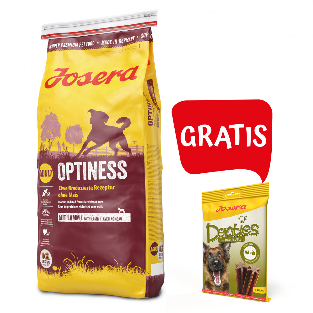 Pakiet Josera Optiness Średnie i Duże Rasy Jagnięcina 15 kg + Josera Denties Przysmak z Indykiem 180 g GRATIS!