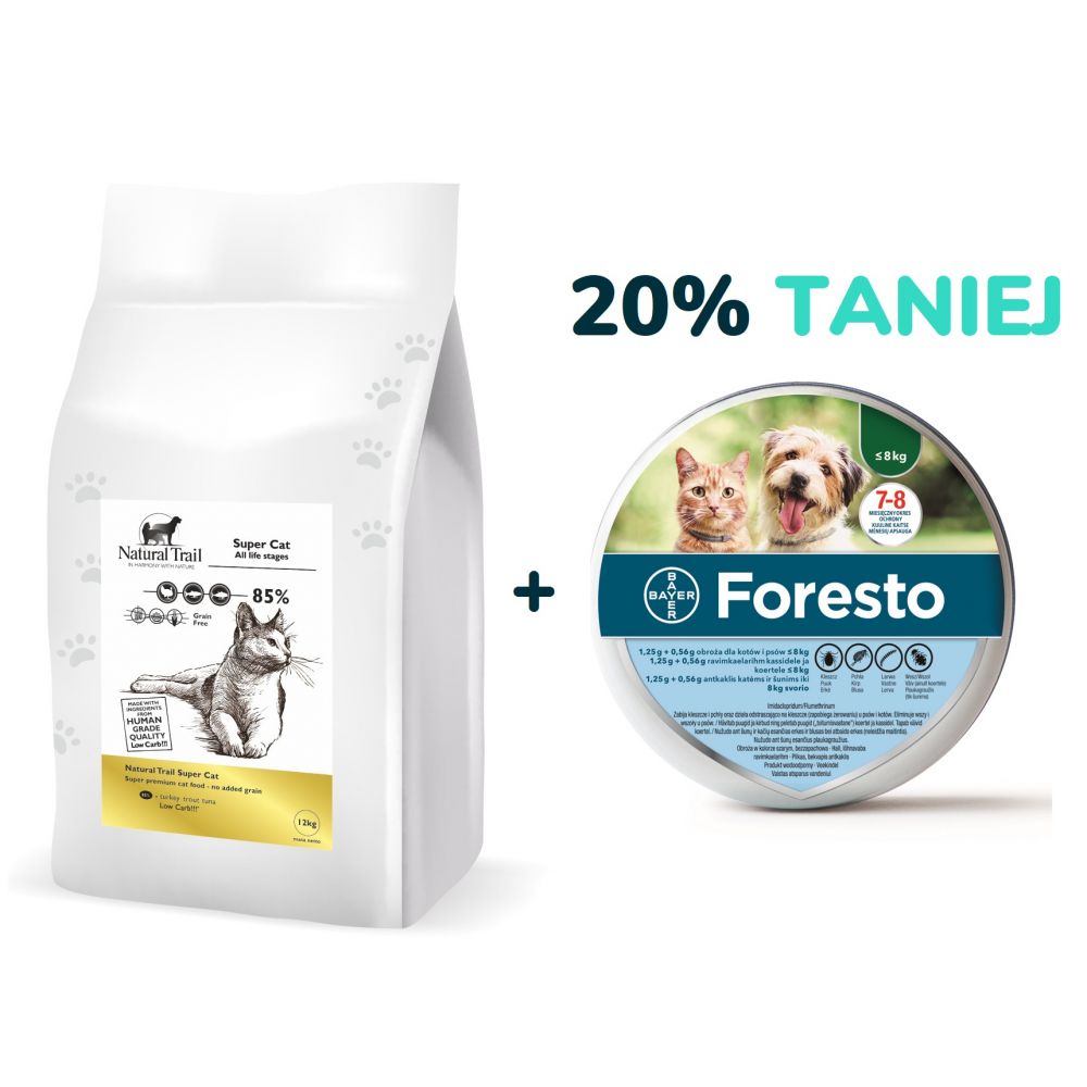 Pakiet Natural Trail SuperCat 12 kg + Foresto dla Kota poniżej 8 kg 20% TANIEJ
