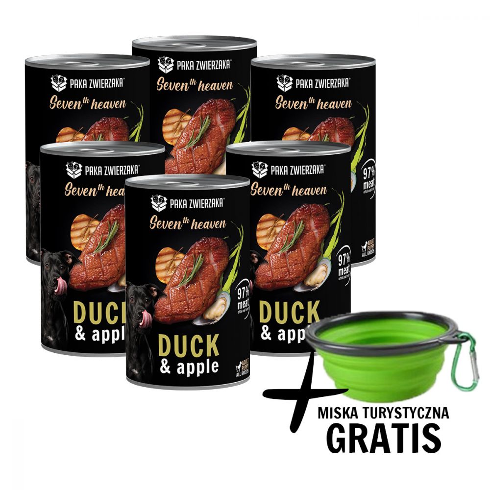 Pakiet Paka Zwierzaka Seventh Heaven Kaczka z Jabłkiem Mokra Karma Dla Psa 6 x 400 g + Miska Turystyczna GRATIS!