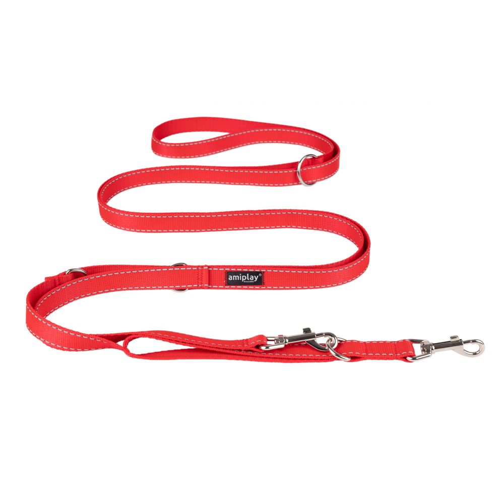 Amiplay Reflective Smycz Regulowana 8in1 Rozmiar L 200-400 x 2 cm Czerwona