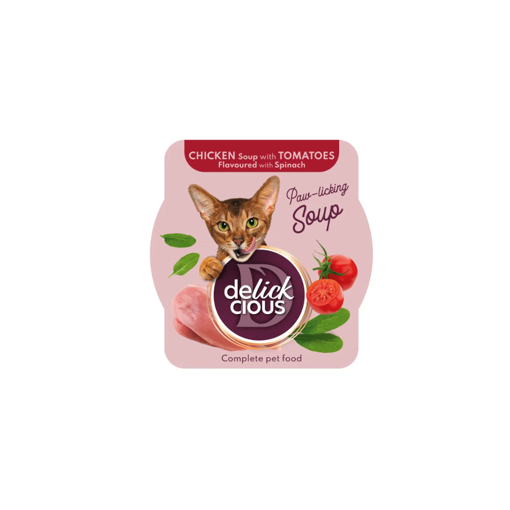 Delickcious Zupa z kurczaka z pomidorami i szpinakiem 80g karma dla kotów