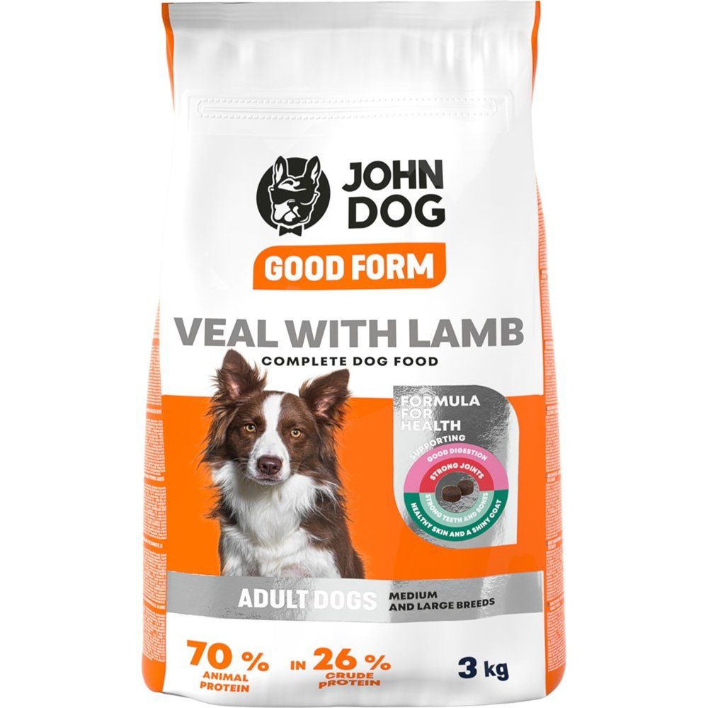 John Dog Good Form Karma Sucha Dla Psów Średnich i Dużych Ras z Cielęciną i Jagnięciną 3 kg