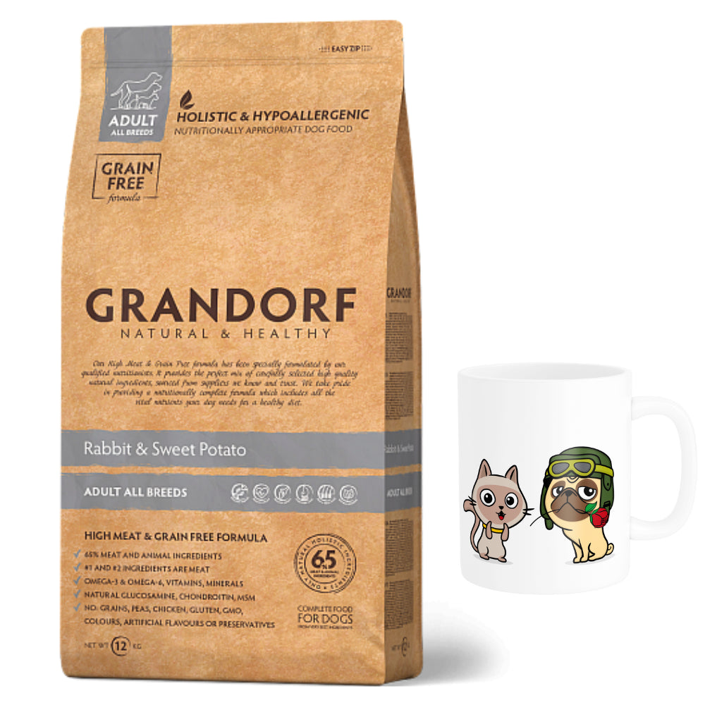 Pakiet Grandorf Rabbit & Sweet Potato Adult All Breeds Karma Dla Psów Dorosłych Wszystkich Ras 3 kg + Kubek z Twoim Pupilem GRATIS!