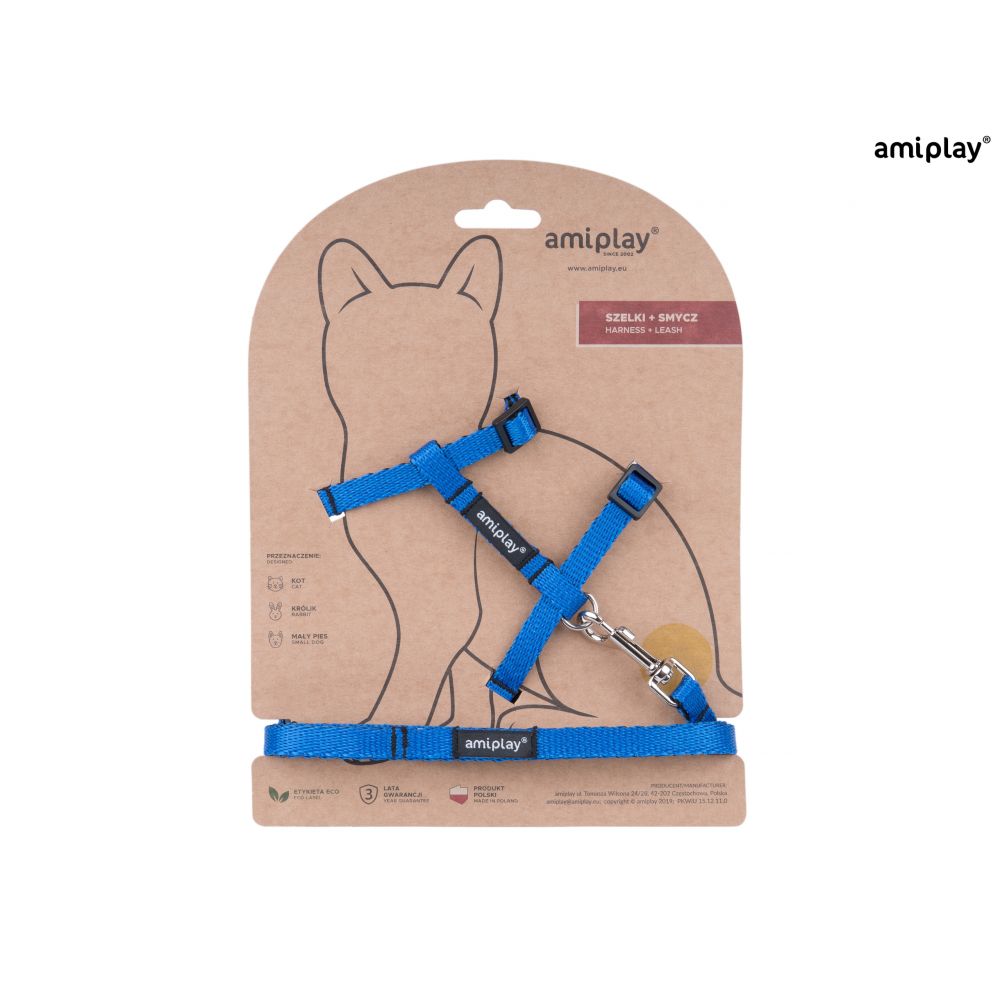 Amiplay Twist Szelki + Smycz Dla Kota Rozmiar S Niebieskie
