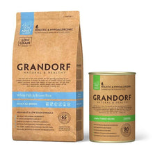 Pakiet Grandorf White Fish & Brown Rice Adult All Breeds Sucha Karma Dla Psów Wszystkich Ras 3 kg + 1 x Grandorf Lamb & Turkey Mokra Karma Dla Psa Jagnięcina, Indyk 400 g GRATIS!