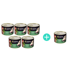 Pakiet Savory Dog Adult 4 Meats Karma Mokra Dla Dorosłych Psów Wszystkich Ras 4 Mięsa 5 x 200 g + 1 Puszka Gratis!
