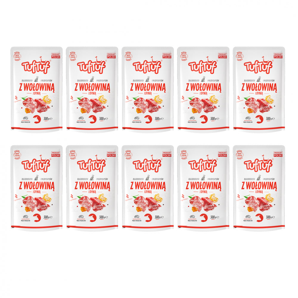 Pakiet Bult TufTuf Mielonka Dla Młodych i Dorosłych Psów Z Wołowiną i Dynią 10 x 300 g