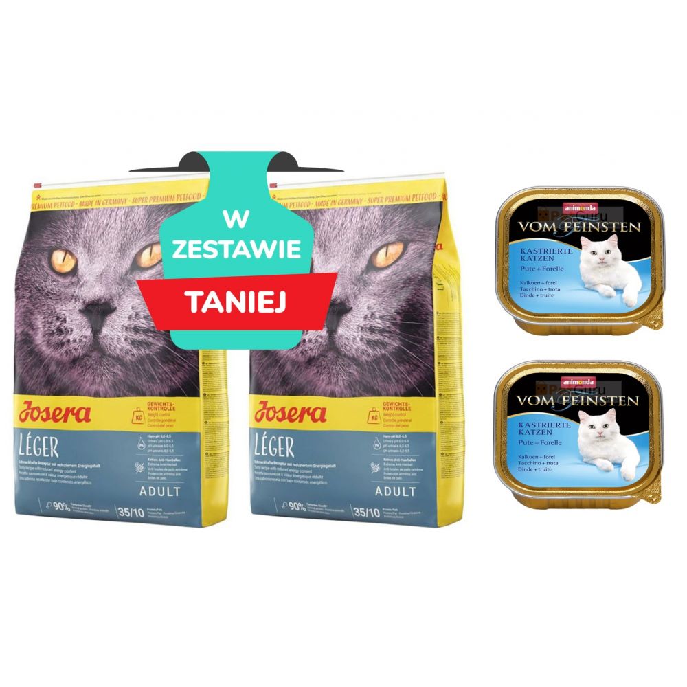Pakiet Josera Leger Dla kotów z nadwagą i po kastracji 2x10Kg + 2 szalki Animonda GRATIS!