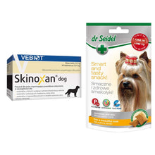 Pakiet Skinoxan Dog Preparat Dla Psów Z Problemami Skórnymi 60 Tabletek + Dr Seidel Smakołyki Piękna Sierść dla Psa 90 g GRATIS!