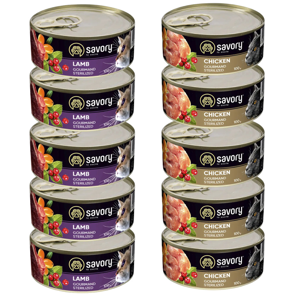 Pakiet Savory Cat Adult Sterilised Mokra Karma Dla Kotów Po Sterylizacji i Kastracji Mix Smaków 10 x 100 g
