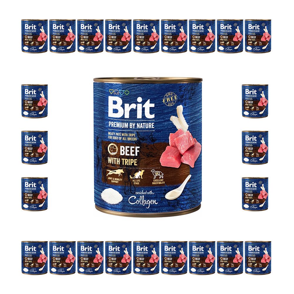 Pakiet Brit Premium By Nature Beef with Tripe Wołowina Flaczki Pasztet Dla Psa 24 x 800 g