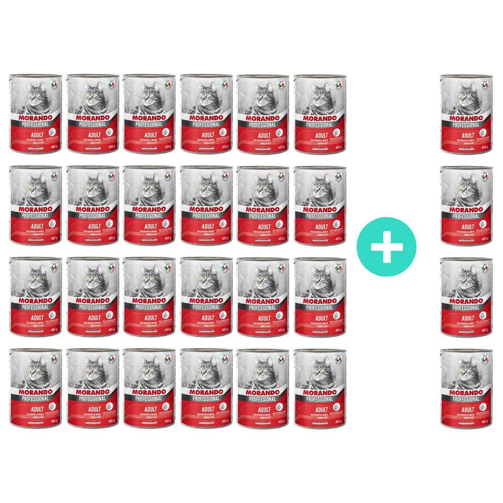 Pakiet Morando Pro Mokra Karma Dla Kota Kawałki Z Wołowiną 24 x 405 g + 4 Puszki GRATIS!