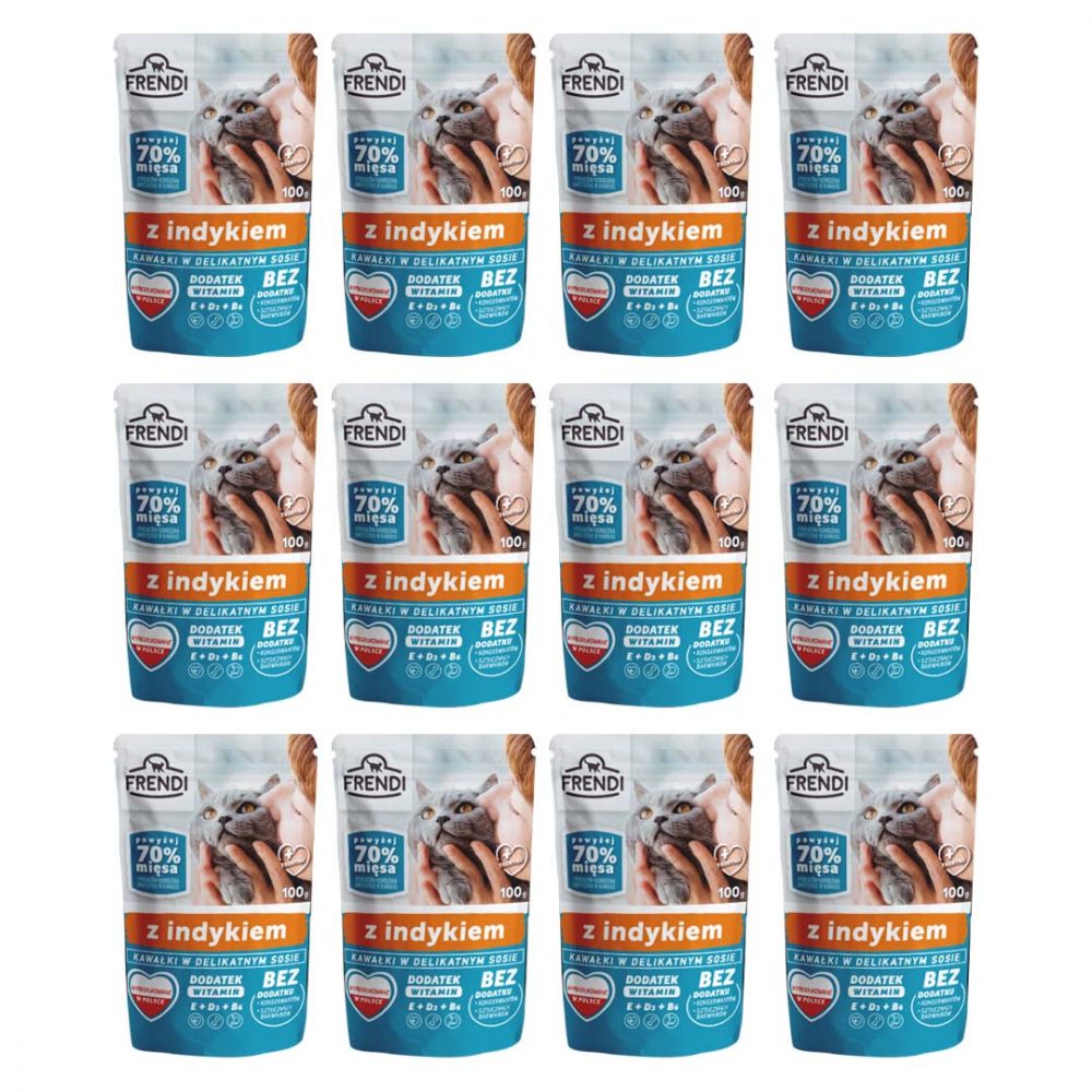 Pakiet Frendi Mokra Karma Dla Dorosłych Kotów Z Kawałkami Indyka W Sosie 12 x 100 g