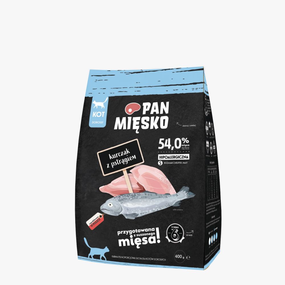Pan Mięsko Sucha Karma Dla Kota Kurczak Z Pstrągiem Rozmiar S 400 g