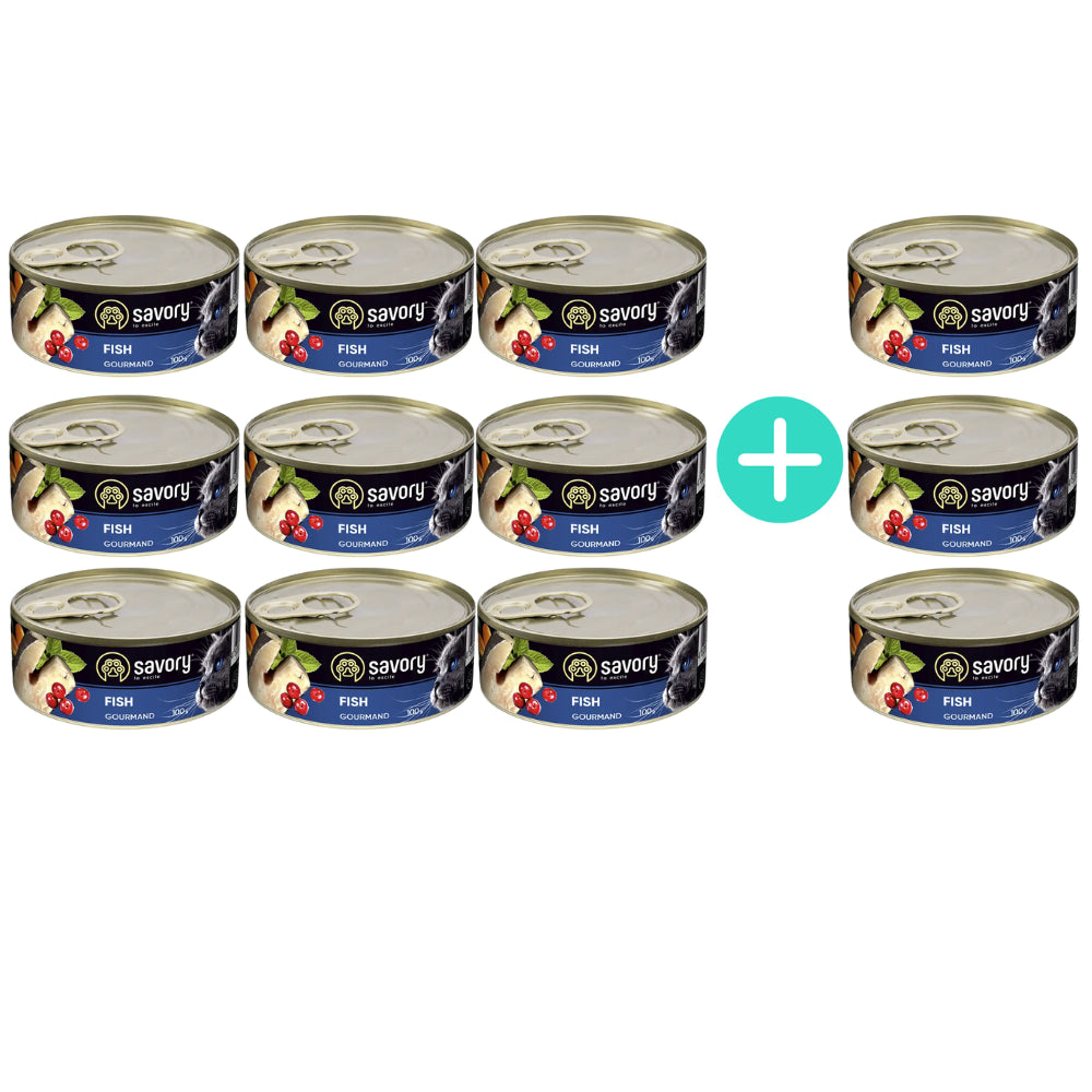 Pakiet Savory Cat Adult Fish Karma Mokra Dla Dorosłych Kotów z Rybą 9 x 100 g + 3 Puszki GRATIS!