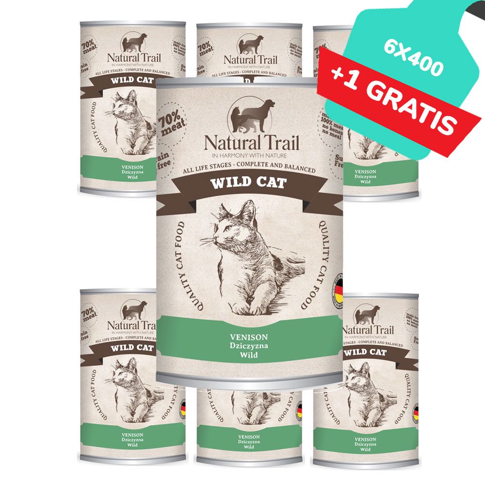 Natural Trail Wild Cat Dziczyzna Bezzbożowa Karma Dla Kota 6 x 400 g + 1 gratis