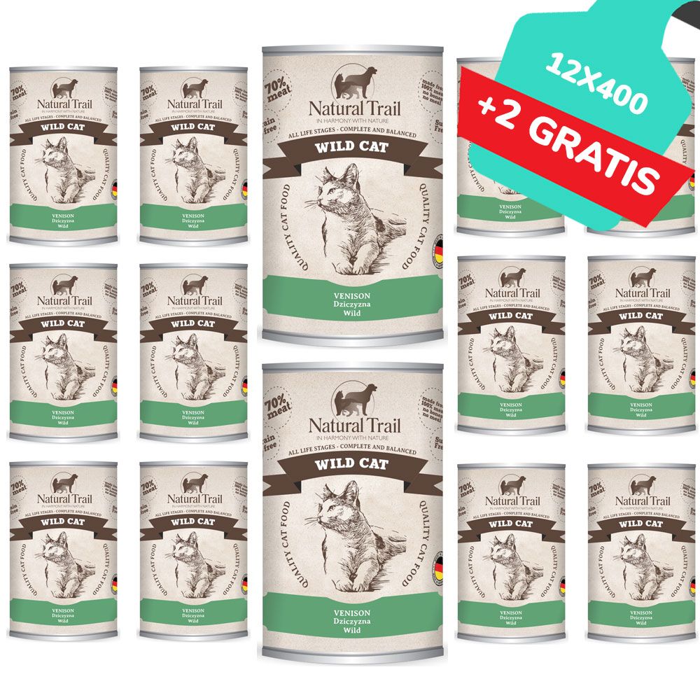 Natural Trail Wild Cat Dziczyzna Bezzbożowa Karma Dla Kota 12 x 400 g + 2 gratis
