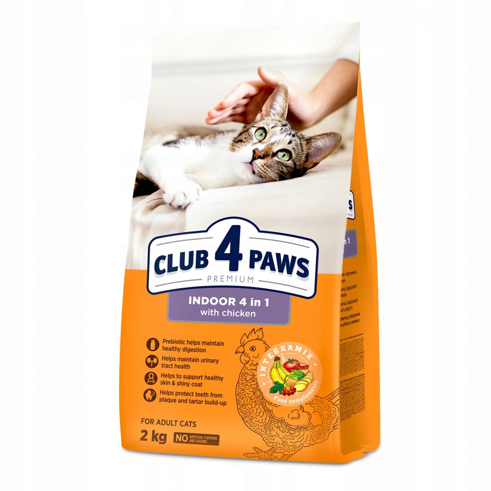 Club 4 Paws Indoor 4w1 Sucha Karma Dla Kotów Przebywających Wyłącznie w Pomieszczeniu 2 kg