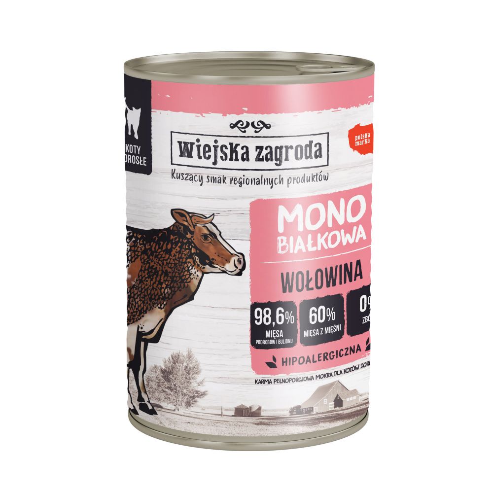 Wiejska Zagroda Monoproteinowa Mokra Karma Dla Dorosłych Kotów Wołowina 400 g