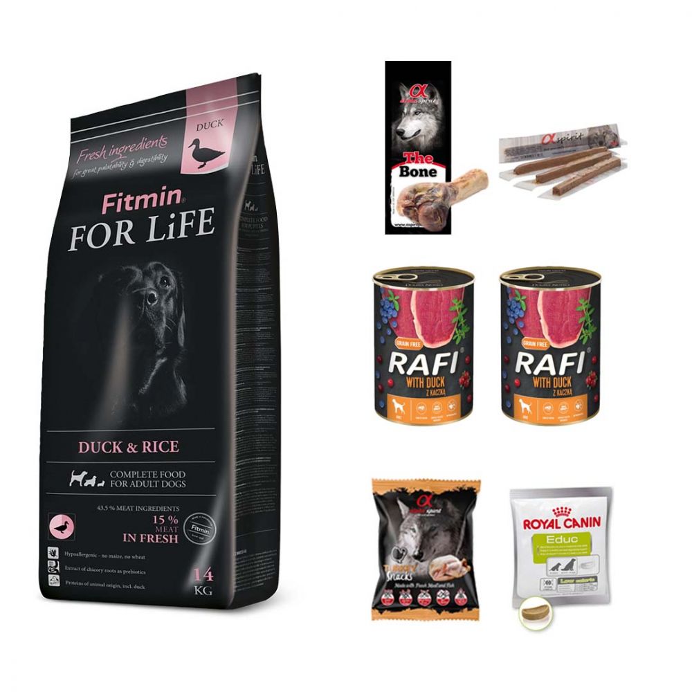 Pakiet Fitmin Dog For Life Duck & Rice Karma Dla Psów Kaczka & Ryż 14 kg + 9 GRATISÓW!