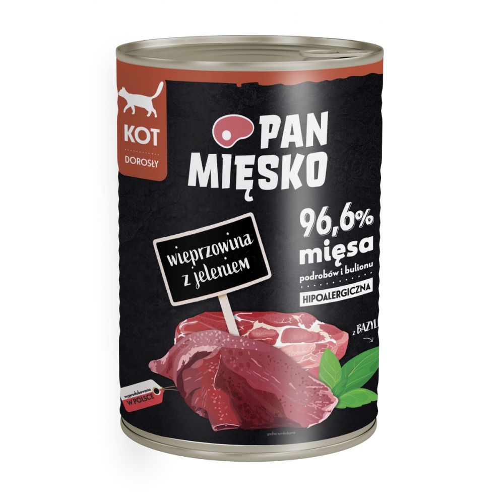Pan Mięsko Mokra Karma Dla Dorosłych Kotów Wieprzowina z Jeleniem 400 g